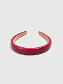 DareSee 1件復古紅色PU皮革高額頭防滑髮箍，適合各種髮長，適合女孩萬聖節 - 酒紅色 - 查看 2