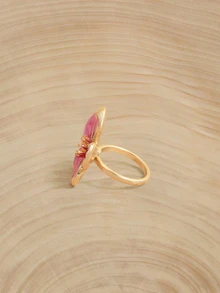 Glizzene 1pc Fashionable Retro Versatile Beach Vacation Dopamine Handmade Tie Dye Pink Plumeria Ring For Women - Pink - View 4