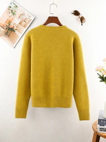 Colorful Button Cardigan, Vintage Round Neck Lime Green Versatile Cardigan, Women's Spring/Autumn Knit Sweater, Unique Design Niche Versatile Fall - Lime Green - View 3