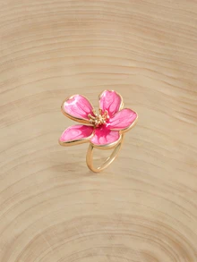 Glizzene 1pc Fashionable Retro Versatile Beach Vacation Dopamine Handmade Tie Dye Pink Plumeria Ring For Women - Pink - View 1