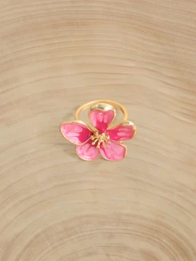 Glizzene 1pc Fashionable Retro Versatile Beach Vacation Dopamine Handmade Tie Dye Pink Plumeria Ring For Women - Pink - View 5