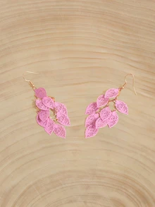 Glizzene 1 Pair Fashionable Hollow Multi-Leaf Pendant Metal Earrings, Suitable For Festivals, Parties And Daily Wear, Women Jewelry - Pink - View 4