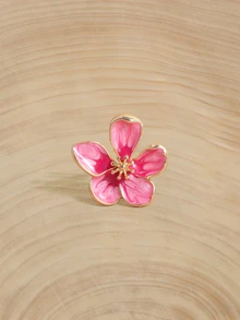 Glizzene 1pc Fashionable Retro Versatile Beach Vacation Dopamine Handmade Tie Dye Pink Plumeria Ring For Women - Pink - View 2