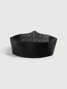 DareSee 1pc Women's Black Punk Style Elastic Corset Belt With Wide Waistband For Plus Size, Goth Halloween Halloween - Black - View 2