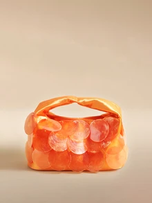 Glizzene Orange Shell Decor Cloud Clutch Bag, Premium Satin Evening Bag, Inspired By Y2K Style Orange Shell Decor Satin Cloud Clutch Bag - Orange - View 1