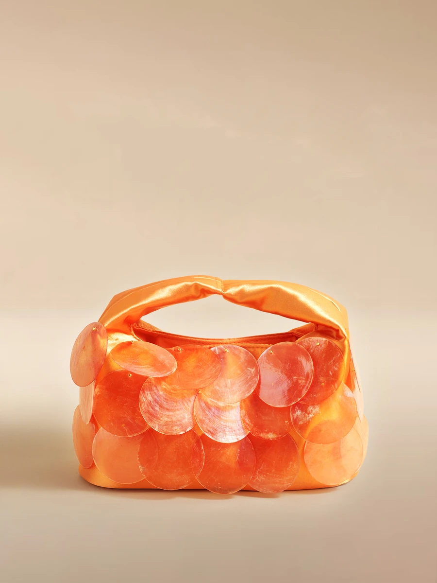 Glizzene Orange Shell Decor Cloud Clutch Bag, Premium Satin Evening Bag, Inspired By Y2K Style Orange Shell Decor Satin Cloud Clutch Bag - Orange - View 1