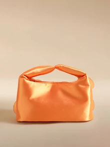 Glizzene Orange Shell Decor Cloud Clutch Bag, Premium Satin Evening Bag, Inspired By Y2K Style Orange Shell Decor Satin Cloud Clutch Bag - Orange - View 3