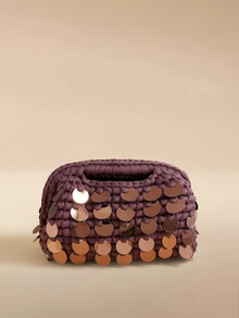 Glizzene New Arrival Small Sequin Crochet Clutch Bag, Shiny Sequin Decor, Handmade, Evening Bag, Holiday Makeup Bag - Multicolor - View 1