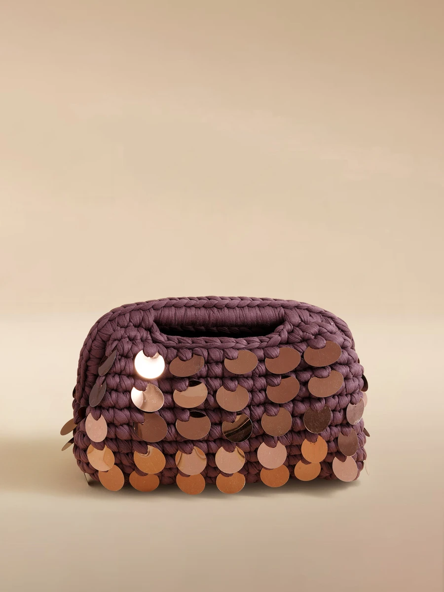 Glizzene New Arrival Small Sequin Crochet Clutch Bag, Shiny Sequin Decor, Handmade, Evening Bag, Holiday Makeup Bag - Multicolor - View 1
