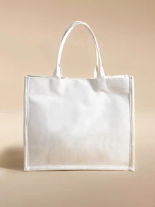Glizzene 1個米色蕾絲花卉亮片刺繡女士手提包，大容量托特包，亞麻底，適合海灘、旅行、度假 - 彩色 - 查看 3
