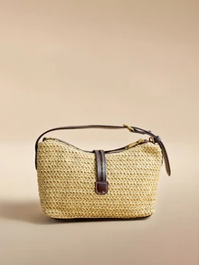 Glizzene Apricot Ruched Shoulder Bag Braided Handle Purse For Women Faux Leather Handbag Waterproof,Lightweight,Business Casual Minimalist Ruched Bag - Beige - View 3