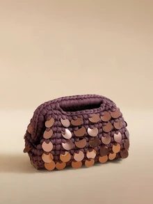 Glizzene New Arrival Small Sequin Crochet Clutch Bag, Shiny Sequin Decor, Handmade, Evening Bag, Holiday Makeup Bag - Multicolor - View 2
