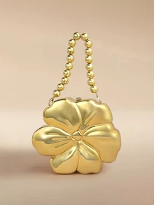 Glizzene Tas Selempang Bahu Warna Emas Polos dengan Rantai yang Dapat Dilepas, Gesper Magnetik, Tas Tangan Tanpa Lapisan, Tas Makan Malam Akrilik Bermotif Bunga Gaya Y2K - Emas - View 1