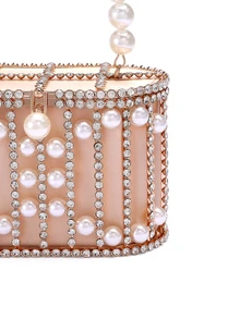Rylithe Luxury 2025 Women'S Bridal Wedding Purse Party Prom Rhinestone Pearl Woven Crossbody Bag Fashion Evening Bags, Elegant Pearl Clutch, Prom Bag - Champagne - View 6