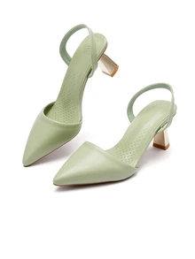 Rylithe Women's High Heel Pumps, Sandals, New Pointed Toe Shoes, PU Leather Thin Heel, Asymmetric Heel High Heel Pumps - Olive Green - View 4