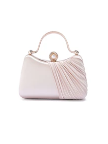 Rylithe Moonlit EveBag 1 chiếc Túi Clutch Xếp Ly Satin Sang Trọng Trang Trí Đá Rhinestone Lấp Lánh Cho Tiệc Tối - Màu be - Xem 2