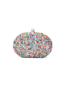 Rylithe Vincy Glitter Handbag Evening Bag With Colored Stones & Rhinestones Decor, Egg-Shaped Clutch Purse, Shoulder/Crossbody/Chain/Clutch Bag - Gold - View 2