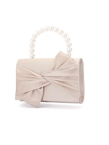 Rylithe Women Elegant Bow Detail Decorated Box-Shaped Evening Bag With Faux Pearl HandleTready Bride Bag, Perfect For Party - Apricot - View 3