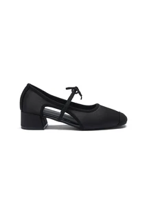 Rylithe Square Toe Chunky Heel Women's Shoes, Versatile Bow Slip-On Shoes, Fashionable Shoes, Black High Heels - Black Hollow (half With Bow) - View 5