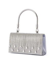 Rylithe Moonlit EveBag One Glitter Women Tassel Rhinestone Evening Dress Luxury Diamond Party Handbag - Silver - View 3