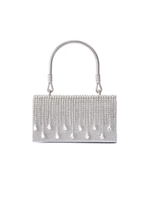 Rylithe Moonlit EveBag One Glitter Women Tassel Rhinestone Evening Dress Luxury Diamond Party Handbag - Silver - View 2