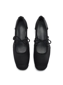 Rylithe Square Toe Chunky Heel Women's Shoes, Versatile Bow Slip-On Shoes, Fashionable Shoes, Black High Heels - Black Hollow (half With Bow) - View 3