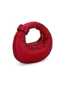 Rylithe Elegant Women's Sparkling Crescent Moon Clutch Bag, Rhinestone Embellished Party Bag, Abacus Bag, Slouchy Glitter Handbag - Red - View 4