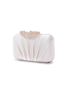 Rylithe Women's Fashion Personalized Crystal Decor Flap Box Evening Bag, Suitable For Weddings, Galas, Formal Events, Party Clutch Purse - Apricot - View 4
