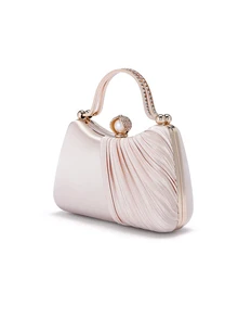 Rylithe Moonlit EveBag 1 chiếc Túi Clutch Xếp Ly Satin Sang Trọng Trang Trí Đá Rhinestone Lấp Lánh Cho Tiệc Tối - Màu be - Xem 3