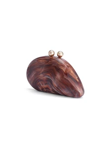 Rylithe This Elegant And Charming Acrylic Clutch Features A Gradient Color Design, Magnetic Closure, And A Detachable Metal Long Chain - Coffee Brown - View 3