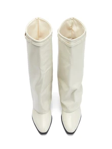 Rylithe Solid Color Pointed Toe High Heel Slip-On Buckle Women's High Heel Boots, Suitable For Shopping, Party, Date, Home, Commute, Fashion Casual - Beige - View 3