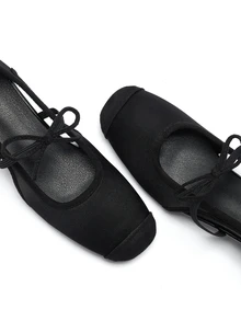 Rylithe Square Toe Chunky Heel Women's Shoes, Versatile Bow Slip-On Shoes, Fashionable Shoes, Black High Heels - Black Hollow (half With Bow) - View 6