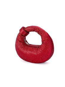 Rylithe Elegant Women's Sparkling Crescent Moon Clutch Bag, Rhinestone Embellished Party Bag, Abacus Bag, Slouchy Glitter Handbag - Red - View 3