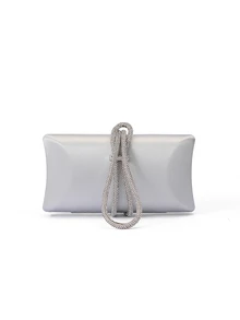 Rylithe Women's Fashion Shiny Rhinestone Decorated Satin Clutch Bag, Box-Shaped Evening Party Bag For Annual Meeting - Silver - View 2
