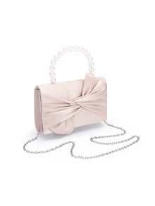 Rylithe Women Elegant Bow Detail Decorated Box-Shaped Evening Bag With Faux Pearl HandleTready Bride Bag, Perfect For Party - Apricot - View 4
