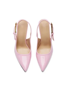 Rylithe Women's Mirror Metallic Buttoned High Heel Pointed Toe Pumps, Pink High Heels, 2025 New Arrivals, Elegant - Pink - View 3