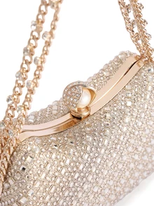 Rylithe 1pc Luxury Shiny Gold Rhinestone Women's Evening Bag, Women's Party Ball Wedding Diamond Elegant Clutch Bag With Chain - Gold - View 6