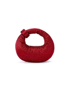 Rylithe Elegant Women's Sparkling Crescent Moon Clutch Bag, Rhinestone Embellished Party Bag, Abacus Bag, Slouchy Glitter Handbag - Red - View 2