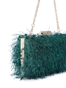 Rylithe Fuzzy, Soft, Plush Mini Fluffy Decor Chain Box Bag, Perfect Bride Purse For Wedding, Prom & Party Events For Girls, Outdoors - Dark Green - View 6