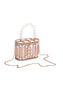 Rylithe Luxury 2025 Women'S Bridal Wedding Purse Party Prom Rhinestone Pearl Woven Crossbody Bag Fashion Evening Bags, Elegant Pearl Clutch, Prom Bag - Champagne - View 4