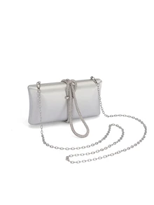 Rylithe Women's Fashion Shiny Rhinestone Decorated Satin Clutch Bag, Box-Shaped Evening Party Bag For Annual Meeting - Silver - View 4
