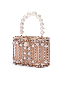 Rylithe Luxury 2025 Women'S Bridal Wedding Purse Party Prom Rhinestone Pearl Woven Crossbody Bag Fashion Evening Bags, Elegant Pearl Clutch, Prom Bag - Champagne - View 3