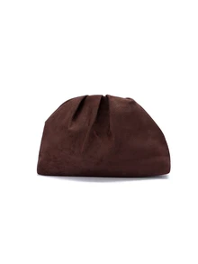 Rylithe 1pc Soft Suede Ruched Clutch Bag With Rivet Decor, Chocolate Brown, Vintage Minimalist Fashion, And Occasions, Wedding, Graduation - Coffee - View 4