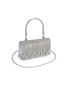 Rylithe Moonlit EveBag One Glitter Women Tassel Rhinestone Evening Dress Luxury Diamond Party Handbag - Silver - View 4