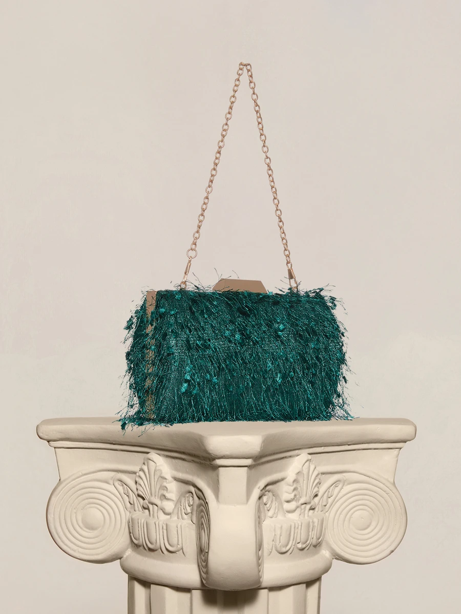 Rylithe Fuzzy, Soft, Plush Mini Fluffy Decor Chain Box Bag, Perfect Bride Purse For Wedding, Prom & Party Events For Girls, Outdoors - Dark Green - View 1