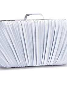 Rylithe Women's Luxurious Pleated Chain Satin Box Clutch Bag, Evening Bag, Prom Bag For Party, Clutch Bag For Wedding ,Wedding - Silver - View 6