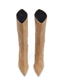 Rylithe Women's Fashion Boots, Pointed Toe High Heel Slim Boots, White Over-The-Knee Boots, High Shaft Boots, Riding Boots, - Khaki - View 3