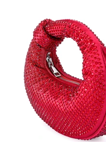 Rylithe Elegant Women's Sparkling Crescent Moon Clutch Bag, Rhinestone Embellished Party Bag, Abacus Bag, Slouchy Glitter Handbag - Red - View 5