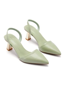 Rylithe Women's High Heel Pumps, Sandals, New Pointed Toe Shoes, PU Leather Thin Heel, Asymmetric Heel High Heel Pumps - Olive Green - View 2