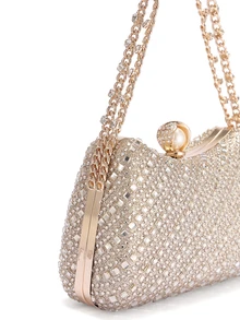 Rylithe 1pc Luxury Shiny Gold Rhinestone Women's Evening Bag, Women's Party Ball Wedding Diamond Elegant Clutch Bag With Chain - Gold - View 5
